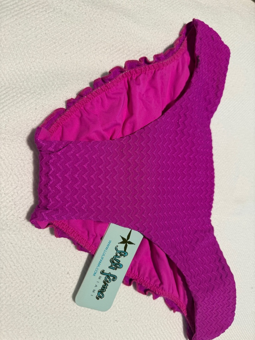 Luli Fama Magenta Textured One-Shoulder Bikini Bottoms